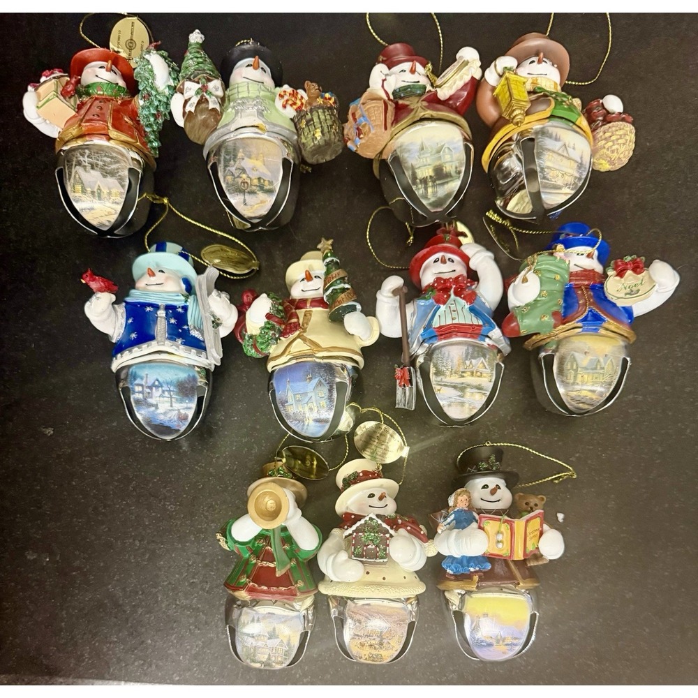 Thomas Kinkade Snow-Bell Holidays Ornaments Bradford Exchange Lot 11 w COA